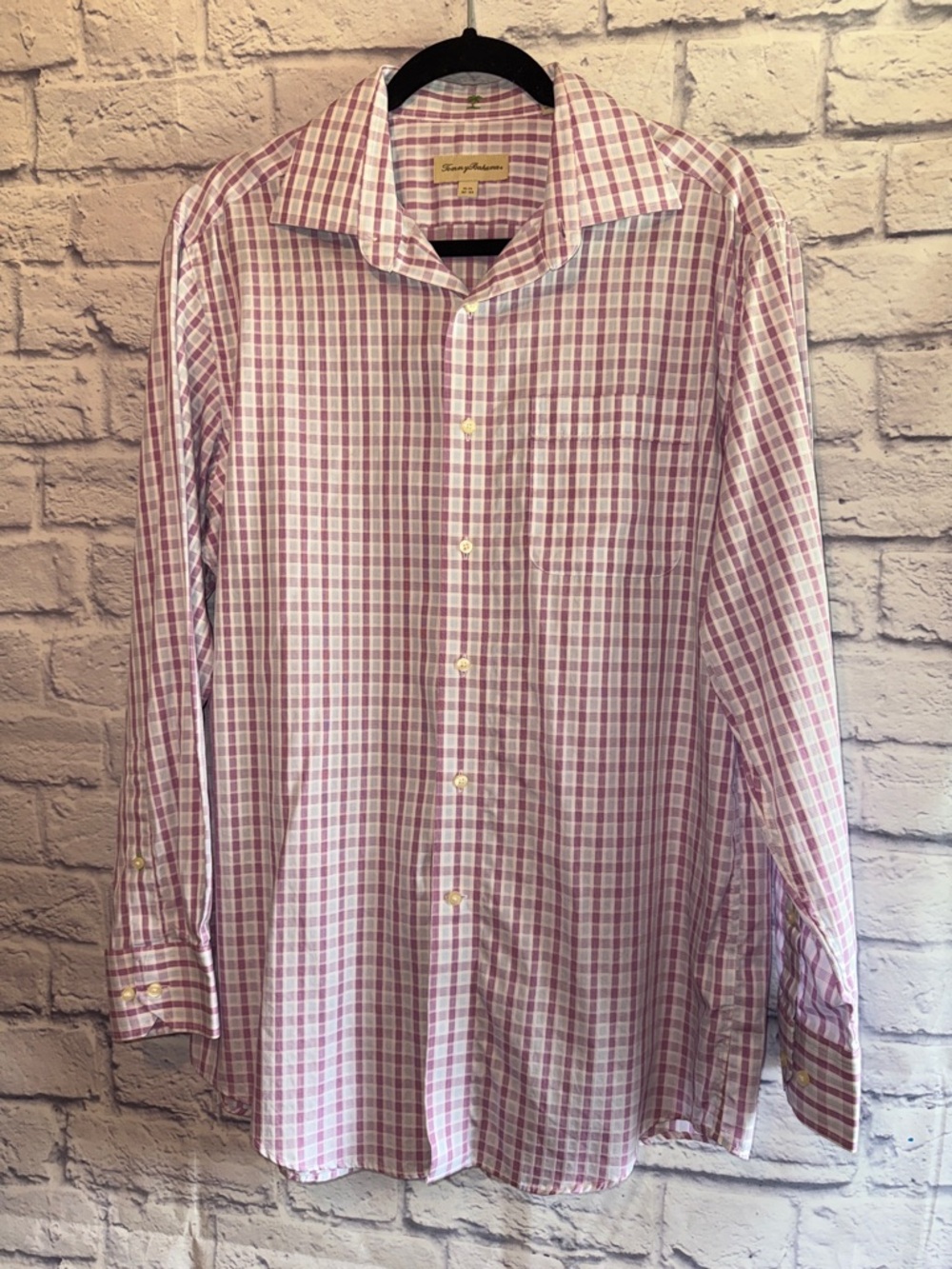Tommy Bahama Pink and White Check Long-Sleeve Dress Shirt